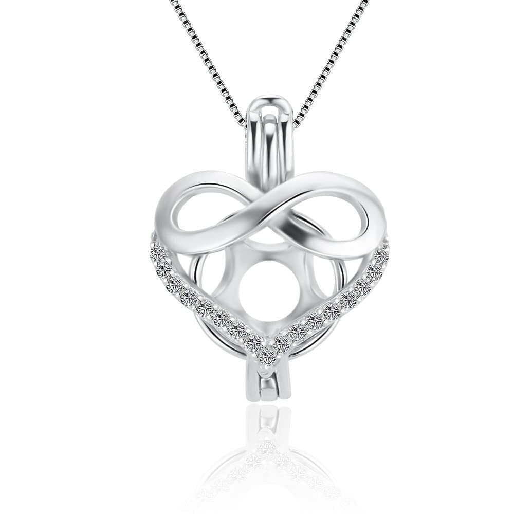4939 925 Sterling Silver Infinite Love Heart CZ Cage Pendants Crafting